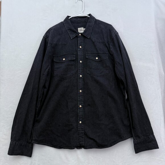 Flint And Tinder Denim Shirt Mens 2XL Black Pearl Snap Bone Western Flap Pocket